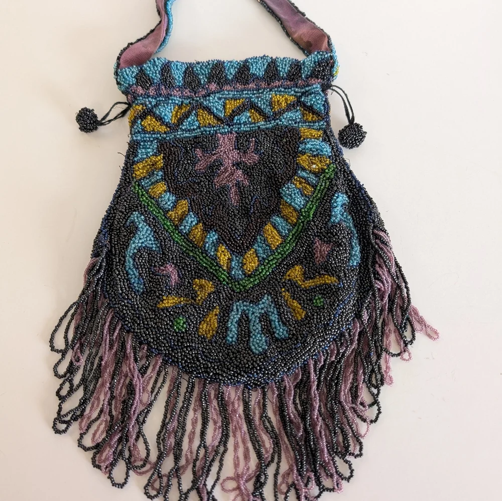 Victorian Beaded Multicolor Fringe Bag - Picture 2 of 5